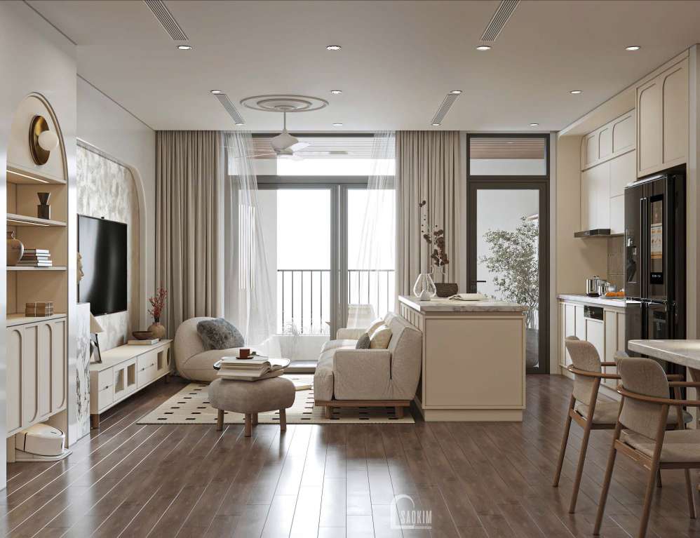 Không gian phòng khách đẹp tại thiết kế nội thất chung cư 93m2 The Prime